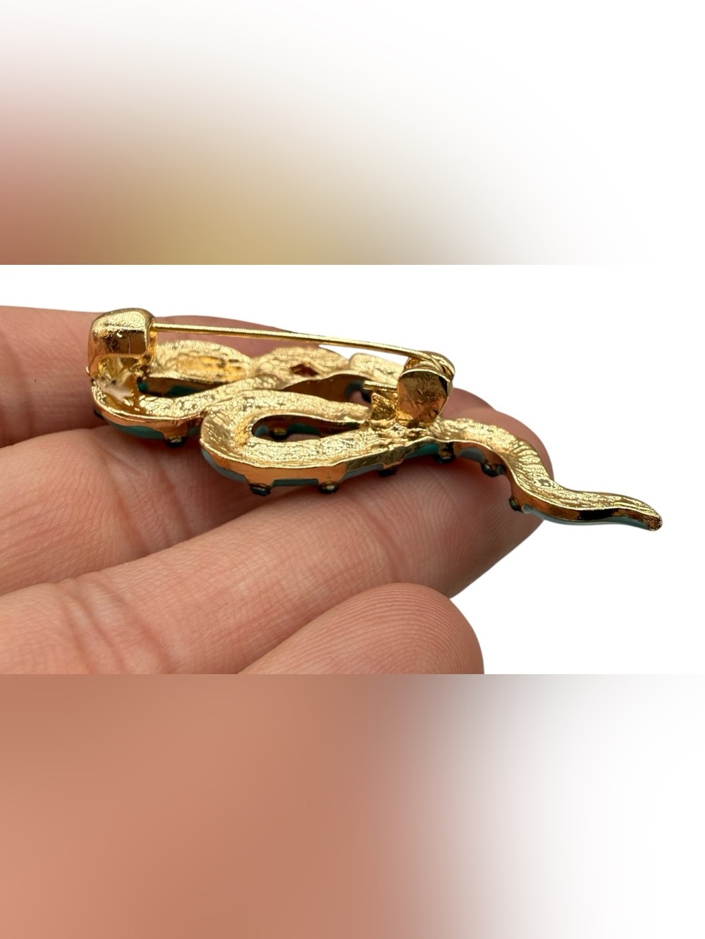 Turquoise Enamel Snake Ornament with Amber Coin - Designer Accent - Picture 7 of 7